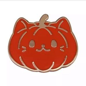 Cat pumpkin enamel pin gold Halloween trick treat flair
